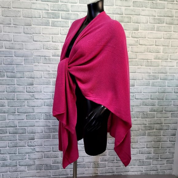 +Beryll Cashmere Serape Cape Shawl Wrap Open Front Poncho Ruana Raspberry OS - Picture 3 of 11